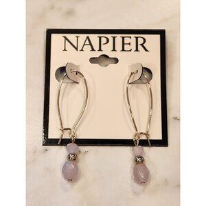 Napier Gold-Tone Drop Earrings With Pink Beads & Metal Accents